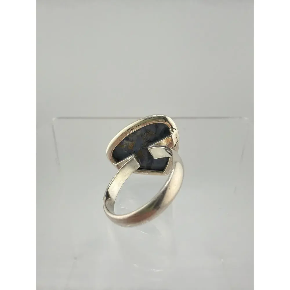 925 Sterling Silver Teardrop Blue Pietersite Ring Size 10